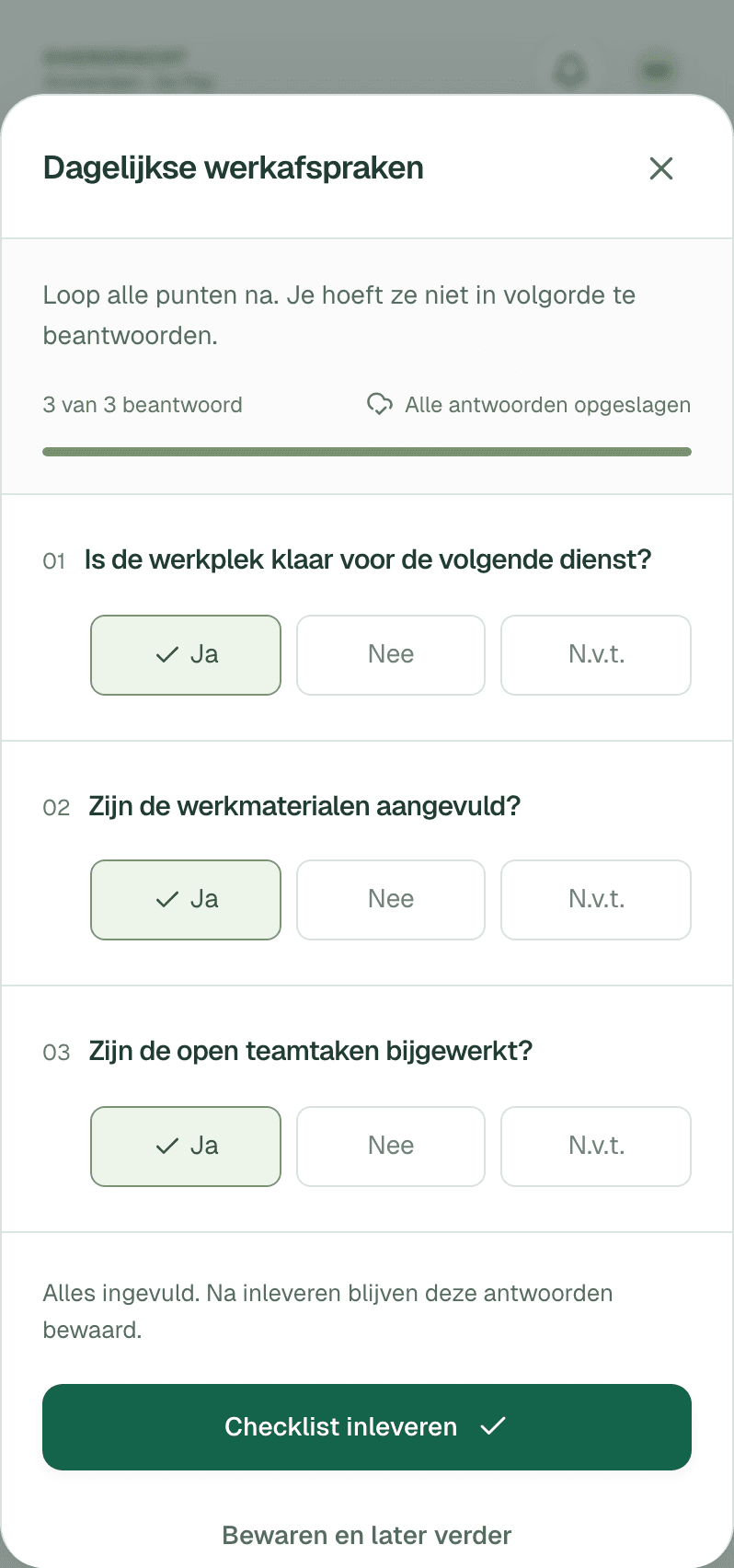 Ortie-scherm: een checklist met controlepunten invullen